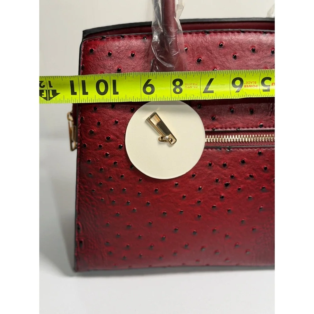 Mellow World Satchel Bag Red Ostrich Croc Embossed Vegan‎ Leather Top Handle New